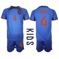 Echipament fotbal Olanda Virgil van Dijk #4 Tricou Deplasare Mondial 2022 pentru copii maneca scurta (+ Pantaloni scurti)